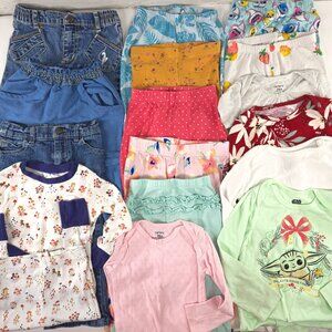 MIXED LOT OF 17 JEAN PANTS PAJAMAS GIRL TODDLER 24M 2T BLUE WHITE PINK tiny hole